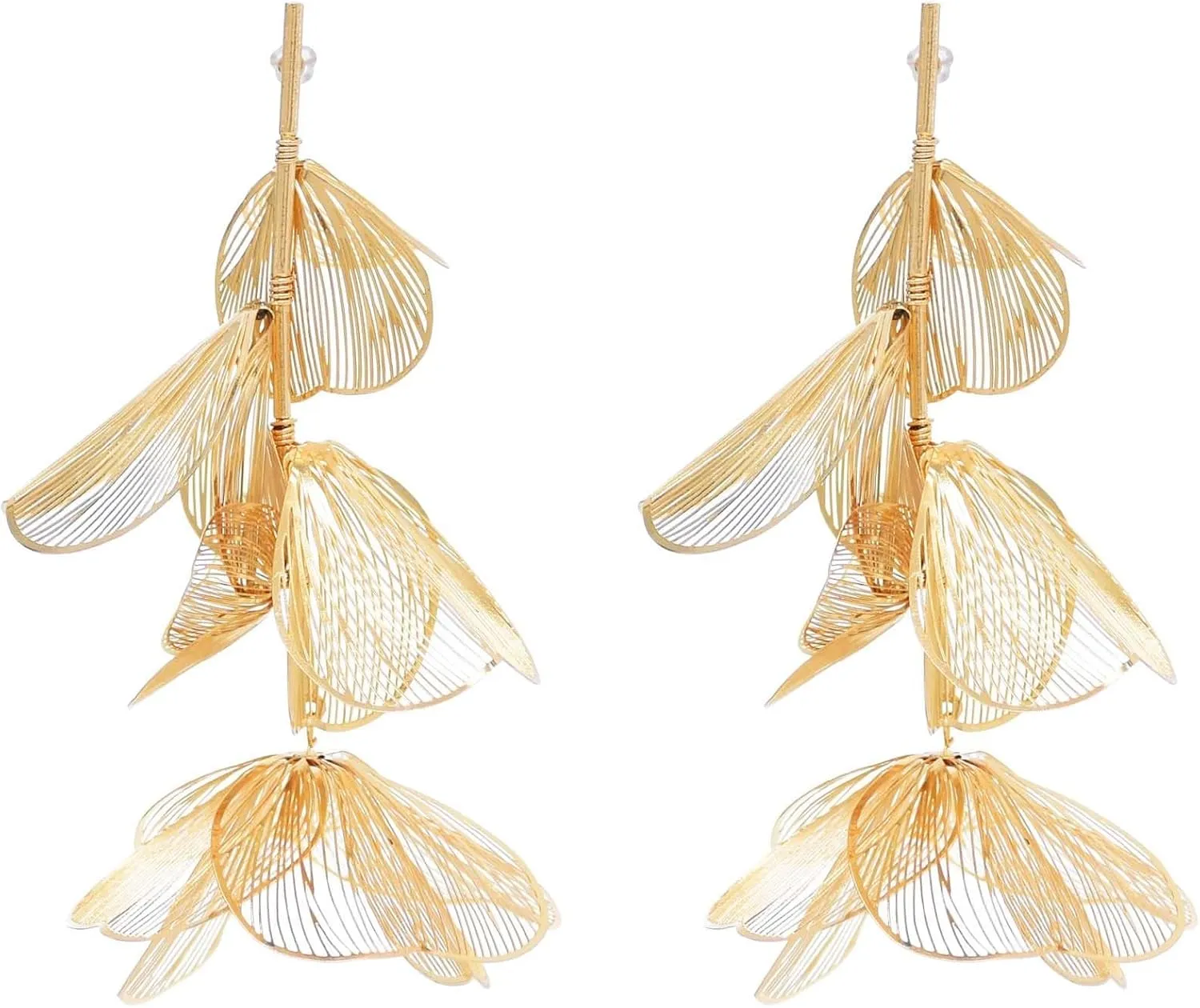 Big Floral Statement Dangle Earrings Flower Drop Earrings Copper Gold Silver Lightweight