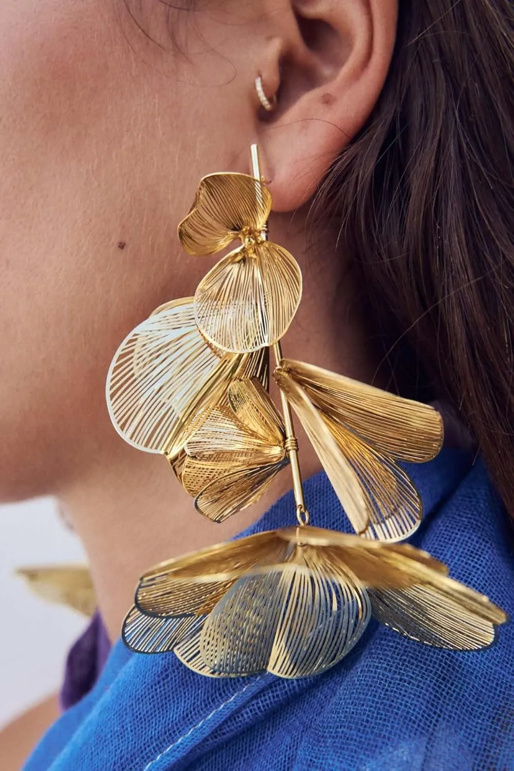 Big Floral Statement Dangle Earrings Flower Drop Earrings Copper Gold Silver Lightweight