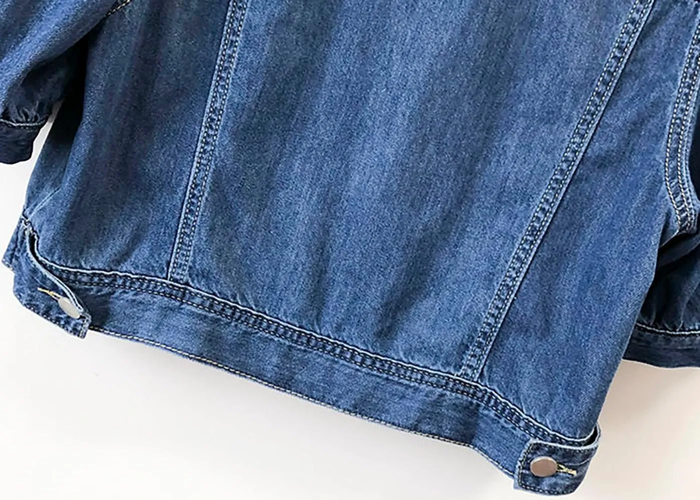 BIKMAN Women's Short Sleeve Denim Jacket Cropped Puff Sleeve Classic Jean Coat