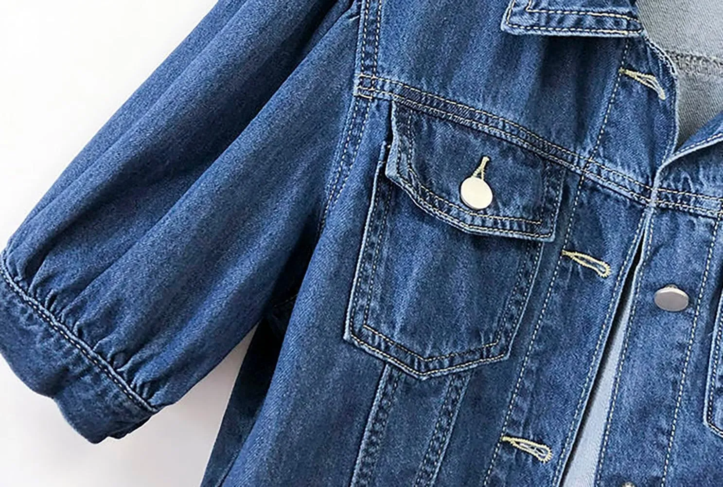 BIKMAN Women's Short Sleeve Denim Jacket Cropped Puff Sleeve Classic Jean Coat