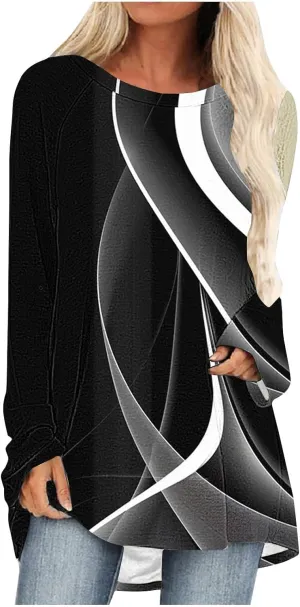 Blouses for Women Dressy 2025 Tunic Tops Long Sleeve Floral T-Shirts Boho Tees Loose Pullover Causal Trendy Outfits