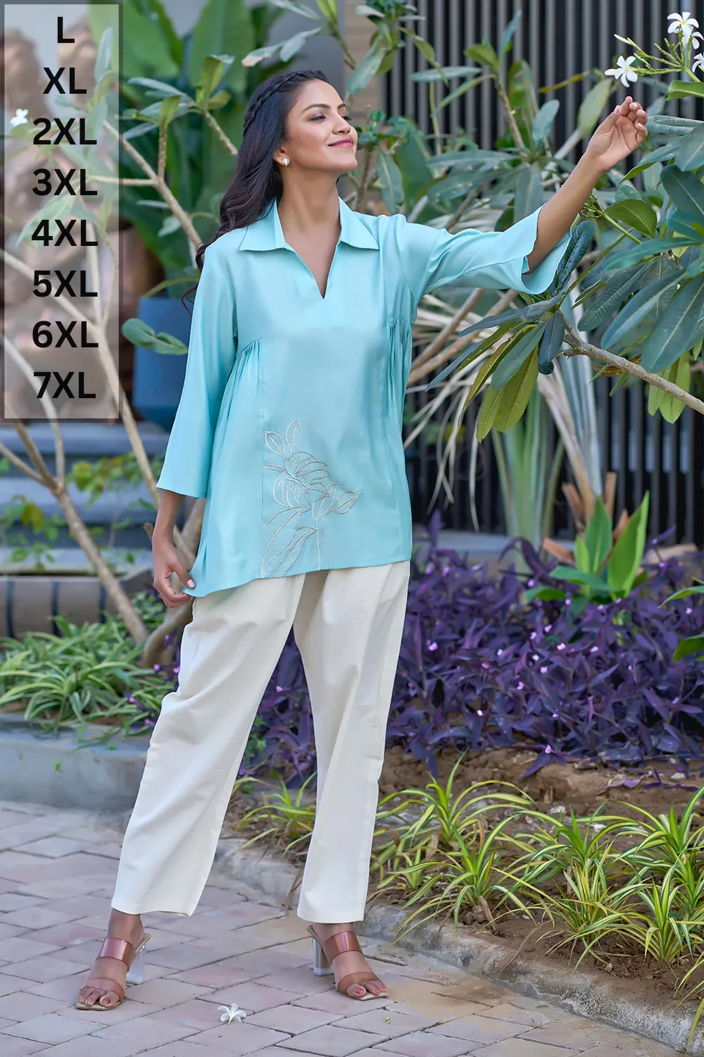 Blue And White Soft Summer Co-ords For Women With Embroidery