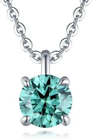 Blue Green Moissanite Necklaces for Women Solid 925 Sterling Silver Pendant for Wedding Engagement Trendy Fine Jewelry