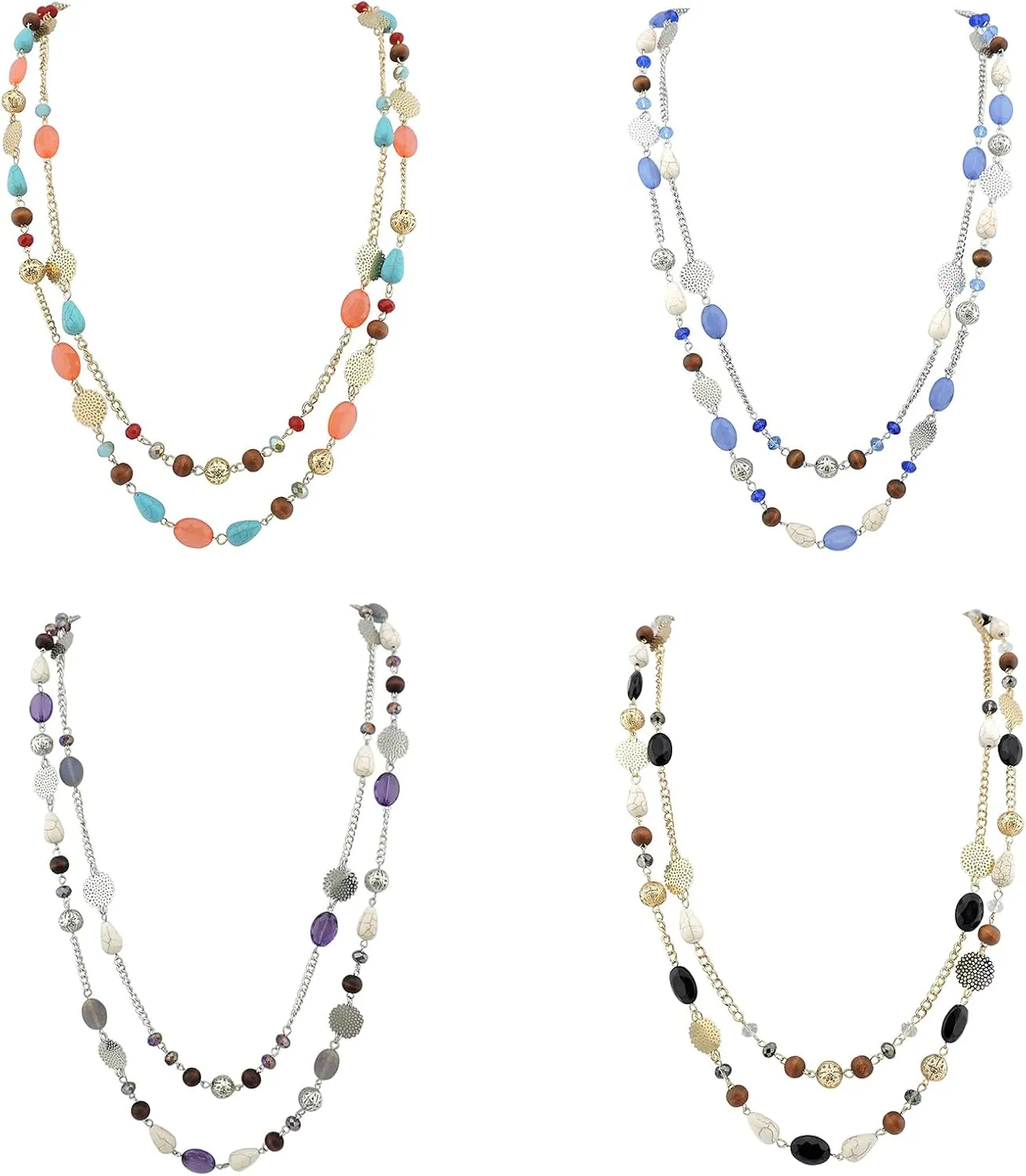 Bocar Long Necklaces for Women Trendy, Boho Layered Crystal Beaded Collar Necklaces for Women, Fashion Statement Necklaces Jewelry (NK-10084-1 set)