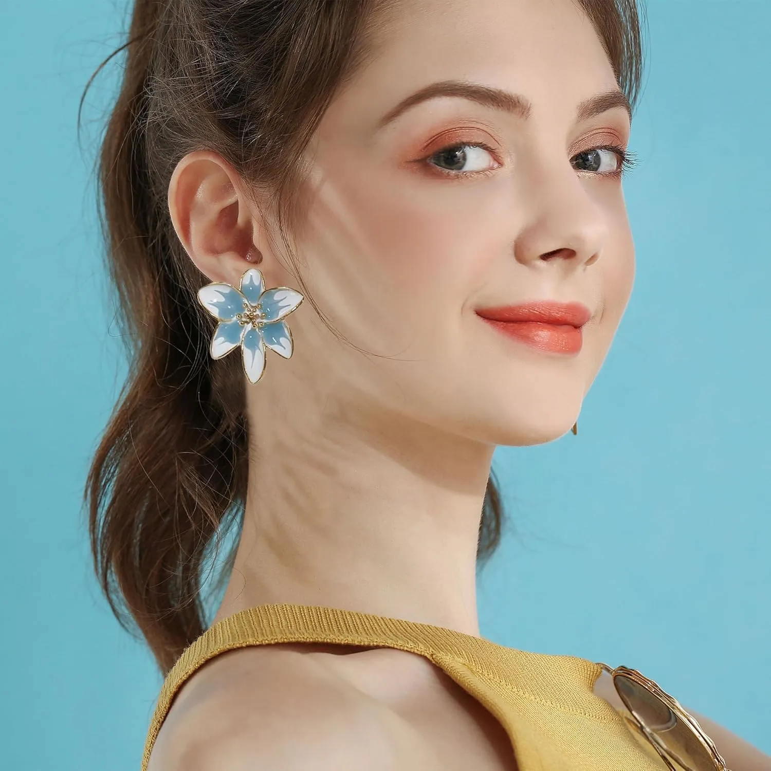Bohemian Flower Stud Earrings for Women Statement Enamel Floral Petal Earrings Wedding Jewelry