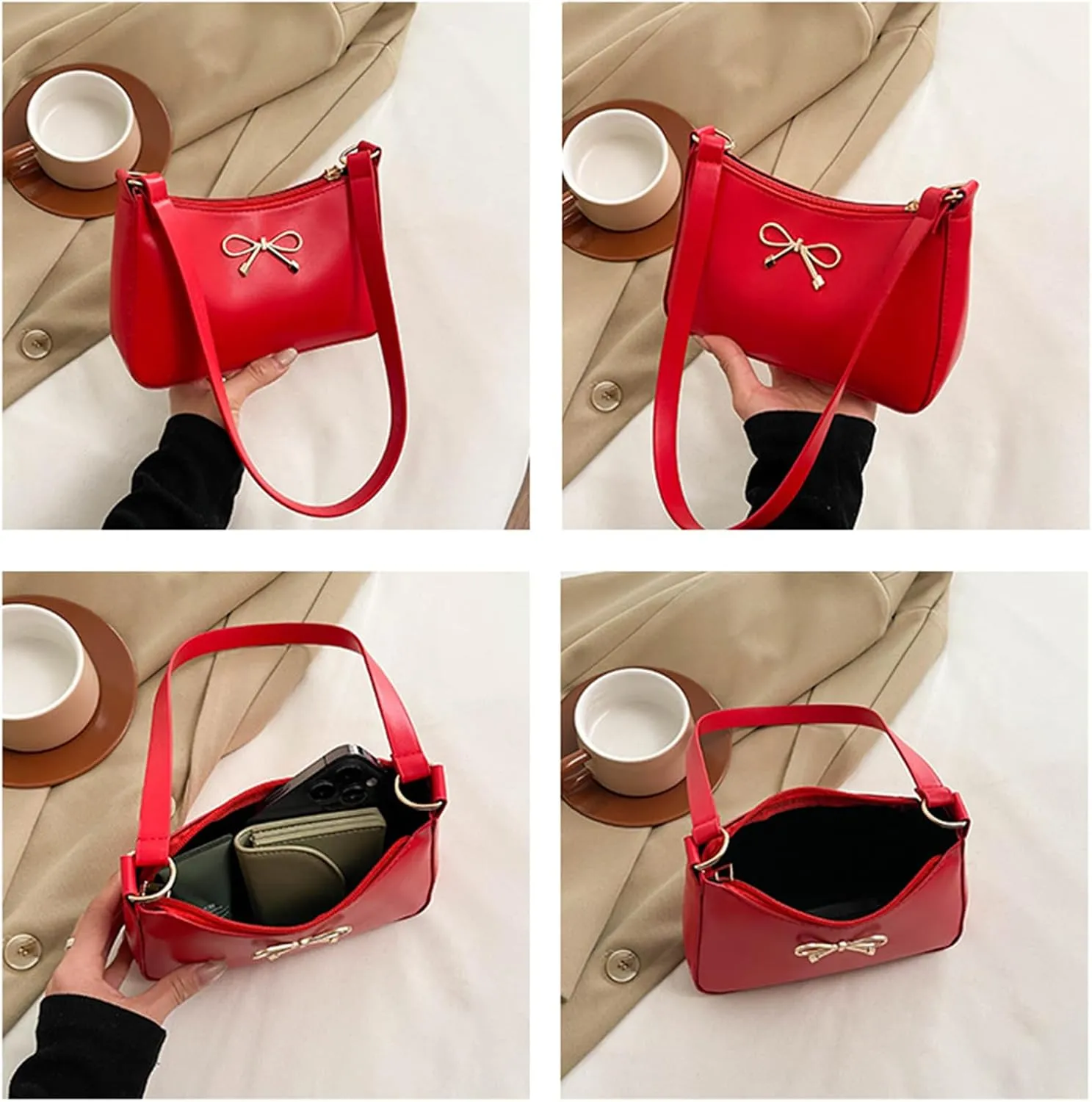 Bow Purse for Women Dressy Clutch Purse Cute Crecent Y2k Bow Sparkly Metallic Small Bling Tote Bag Prom Wedding Handbag