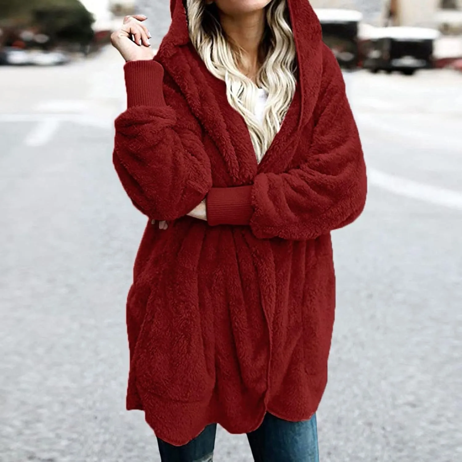 Cardigan for Women Winter Fashion Plus Size Long Fleece Jacket Casual Long Sleeve Open Front Coat Fuzzy Outerwear