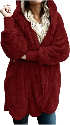 Cardigan for Women Winter Fashion Plus Size Long Fleece Jacket Casual Long Sleeve Open Front Coat Fuzzy Outerwear