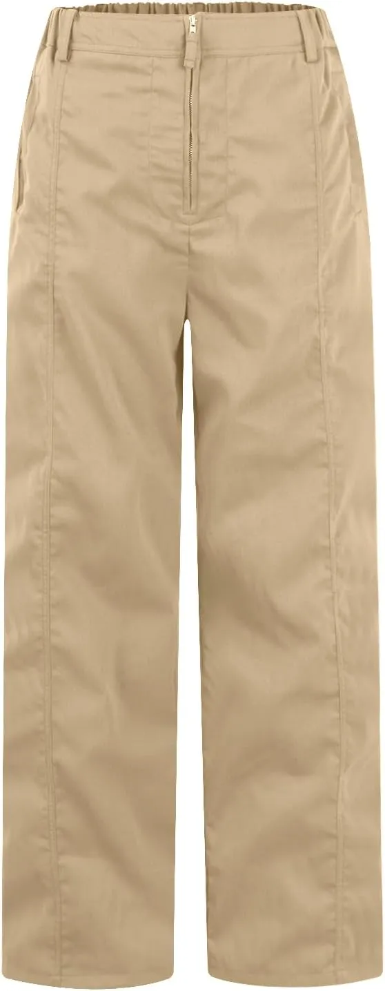 Cargo Pants Women Zip Front Parachute Pants Baggy Wide Leg Pant with Pocket Y2K Straight Leg Chinos Pant