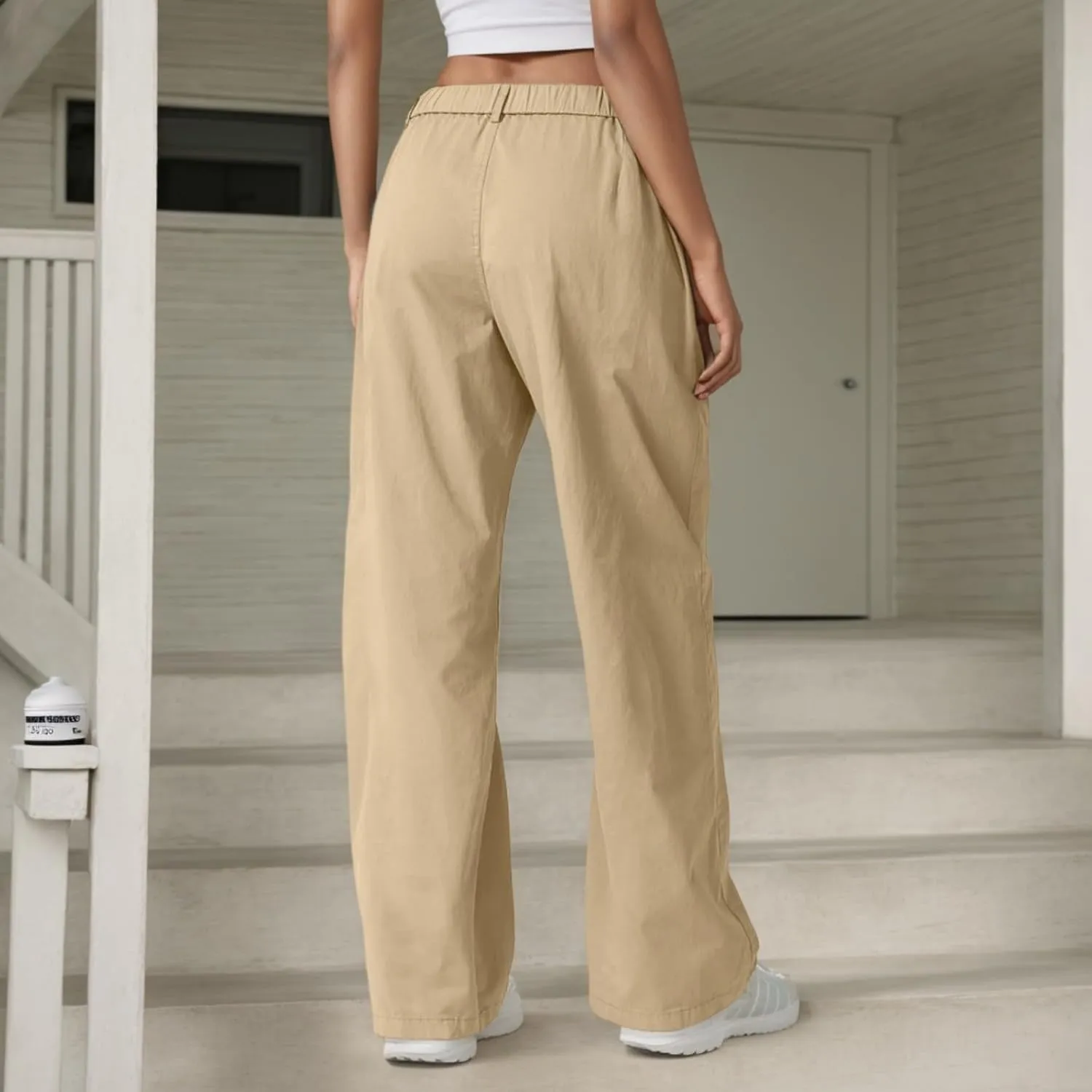 Cargo Pants Women Zip Front Parachute Pants Baggy Wide Leg Pant with Pocket Y2K Straight Leg Chinos Pant