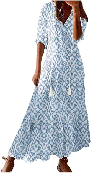 Casual Dresses for Women 2024 Short Sleeve Swiss Dot Maxi Dress Summer Fashion Short Sleeve Tiered Ruffle Long Dress