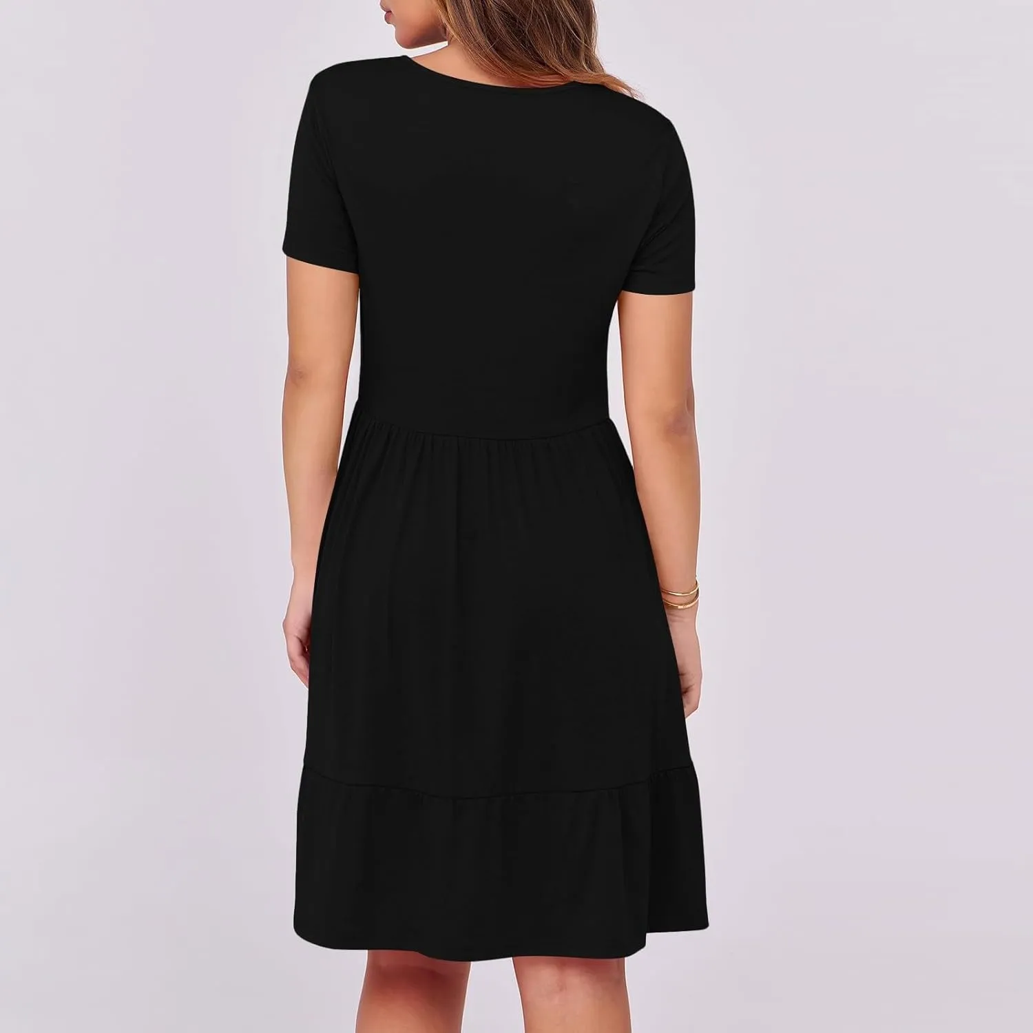 Casual Dresses for Women Flowy Pleated Summer Dress Short Sleeve Elegant Dresses Square Neck Vacation Dress 2025