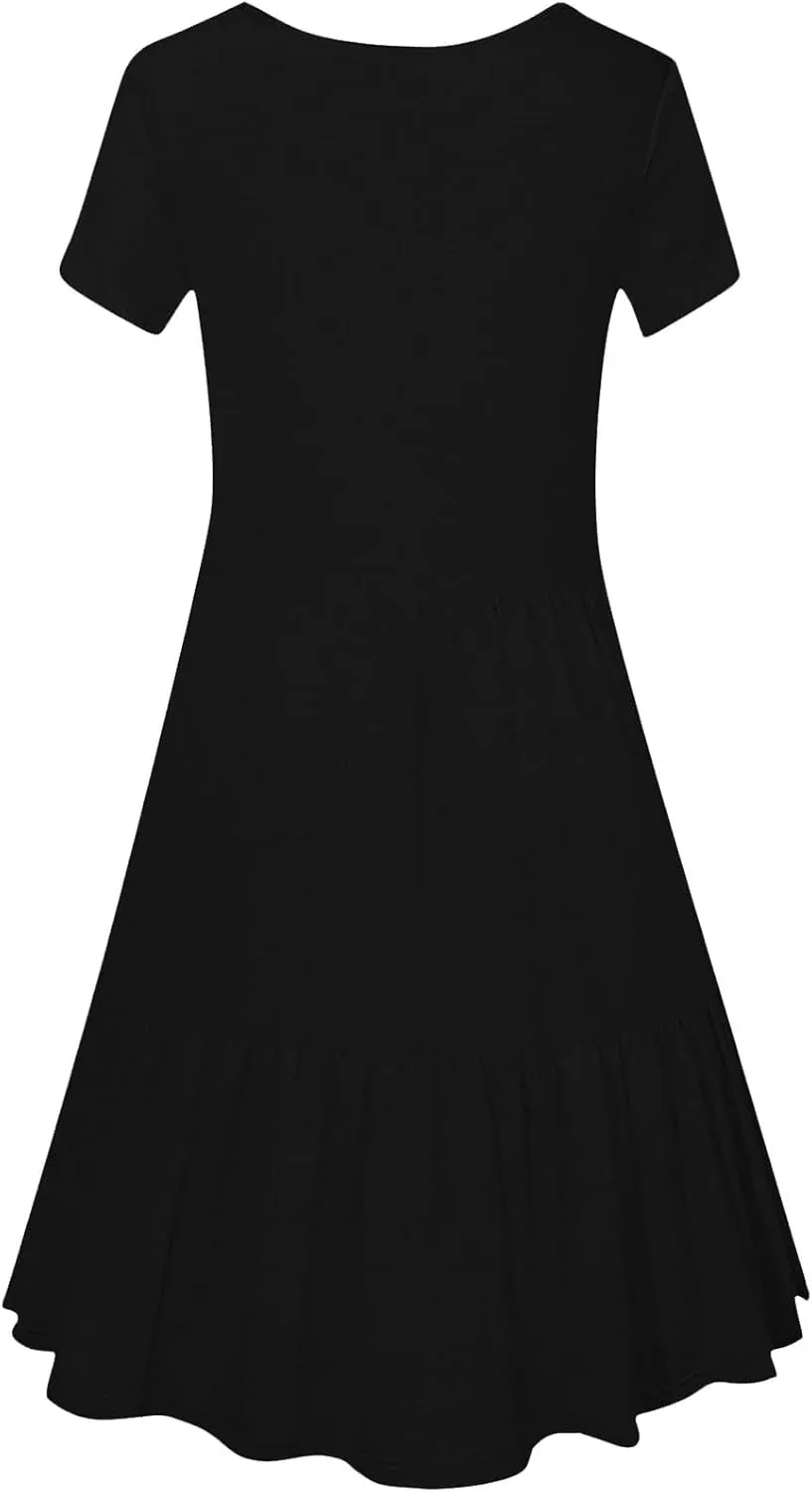 Casual Dresses for Women Flowy Pleated Summer Dress Short Sleeve Elegant Dresses Square Neck Vacation Dress 2025