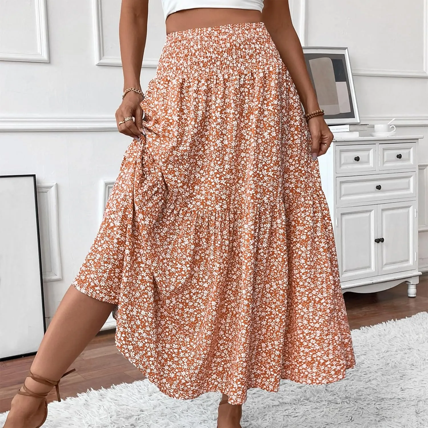 Chiffon Skirt for Women High Waist Flowy A-Line Long Maxi Skirt Elegant Summer