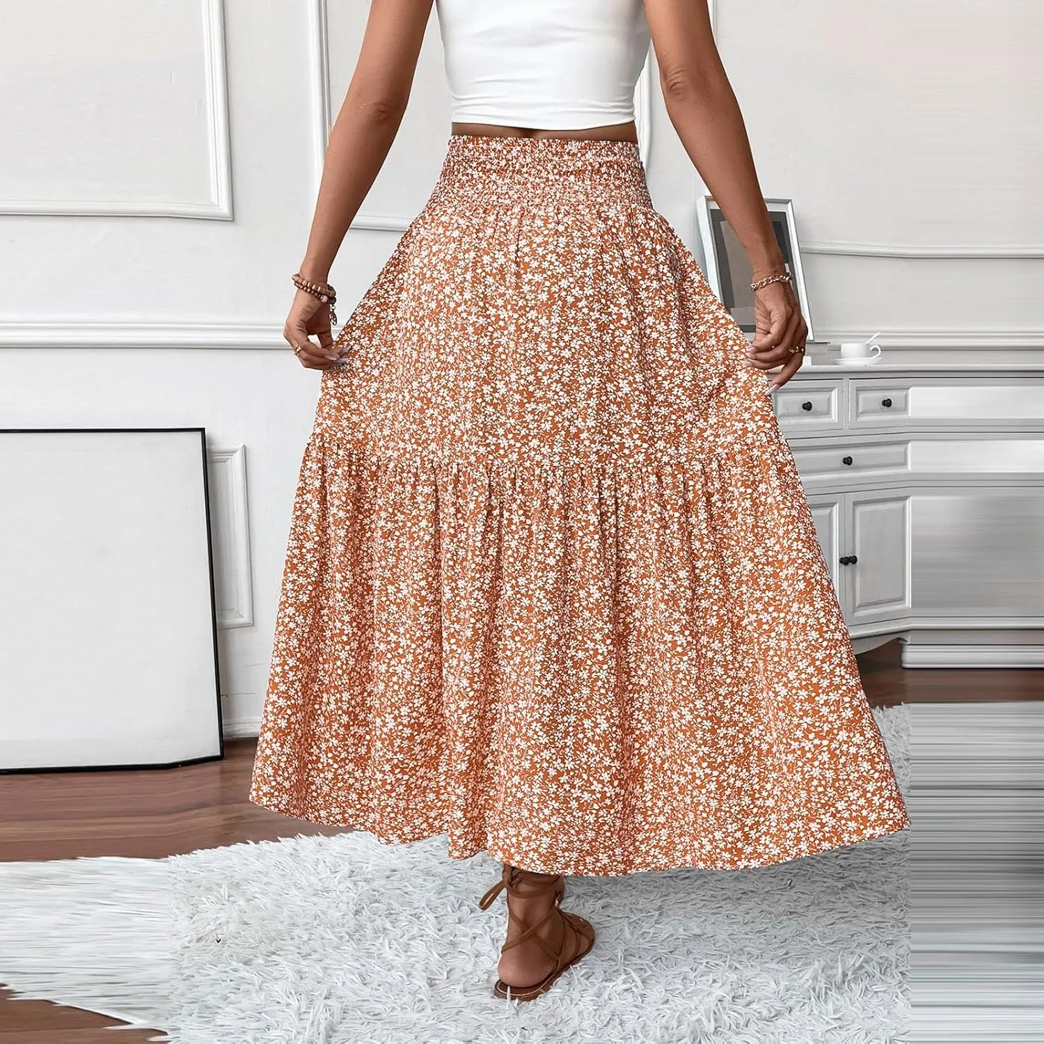 Chiffon Skirt for Women High Waist Flowy A-Line Long Maxi Skirt Elegant Summer
