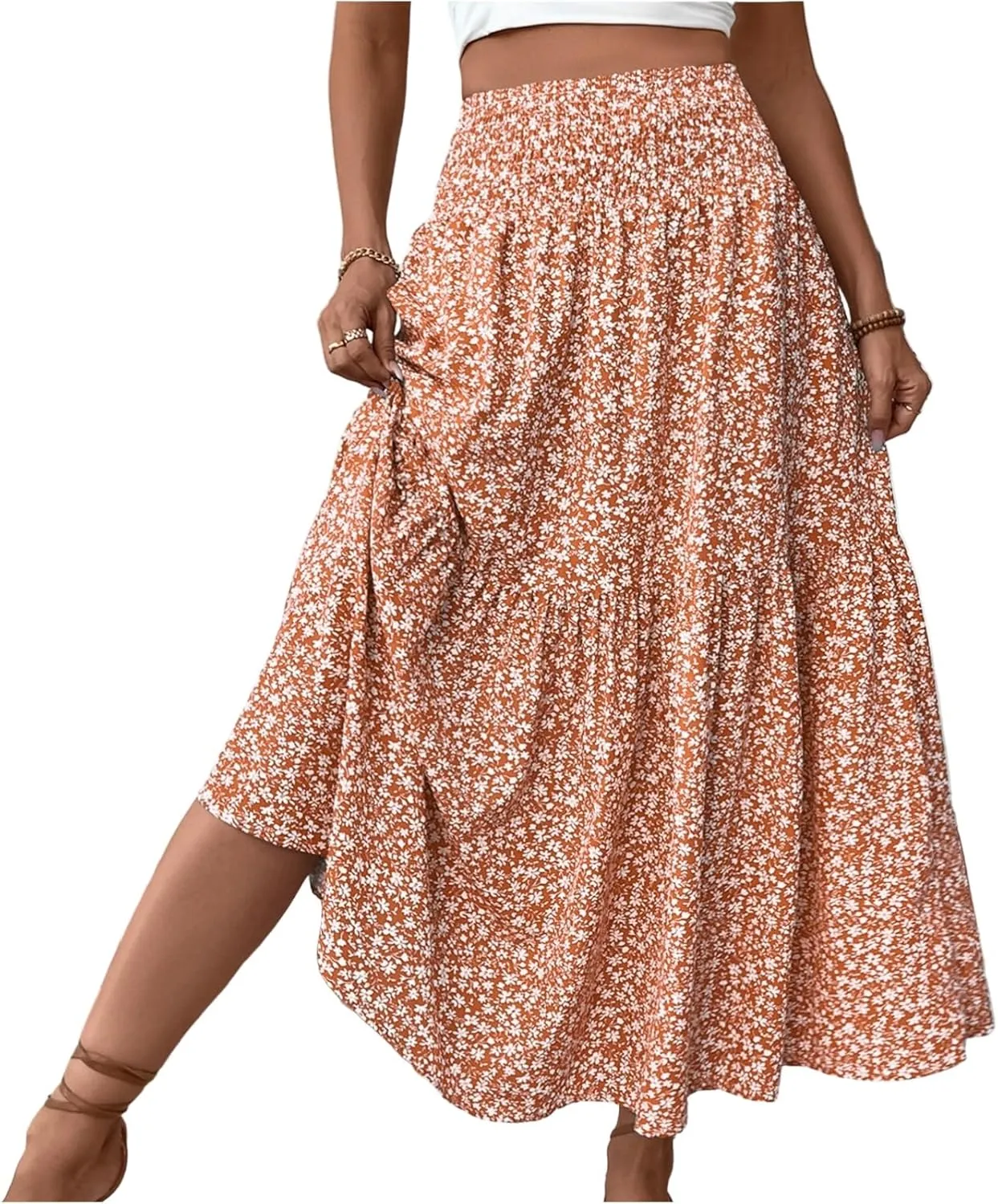 Chiffon Skirt for Women High Waist Flowy A-Line Long Maxi Skirt Elegant Summer