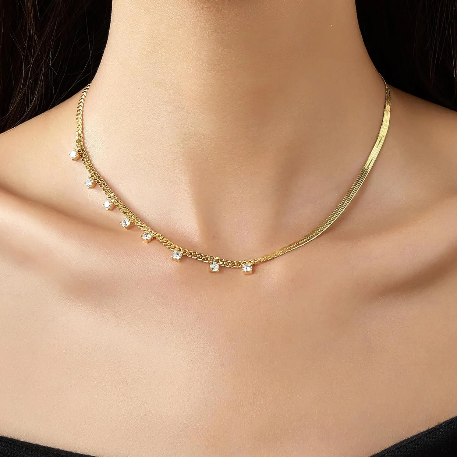 Choker Necklaces for Women, Dainty 14K Gold Plated Pearl CZ Floral Chain Necklace Adjustable Pendant Necklaces Layered Gold Chain Necklaces Jewelry for Women
