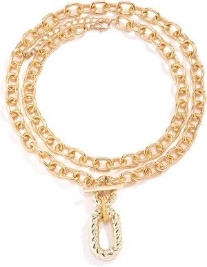 Chunky Choker Necklaces for Women Gold Thick Layered Chain Necklace Punk Statement Stackable Choker Necklaces Paperclip Link Pendant Necklaces Y2k Jewelry