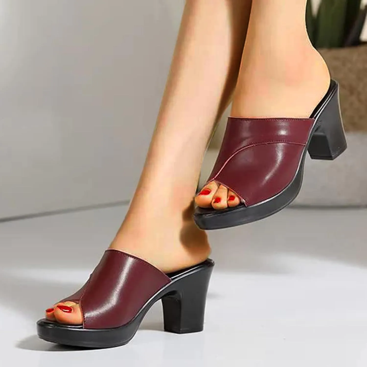 Chunky Heels for Women Wedge Siides Sandals Platform Open Toe Heels Slippers Slip on Elastic Band Wedges Shoes