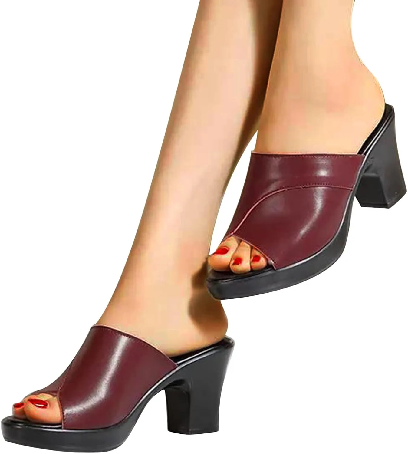 Chunky Heels for Women Wedge Siides Sandals Platform Open Toe Heels Slippers Slip on Elastic Band Wedges Shoes