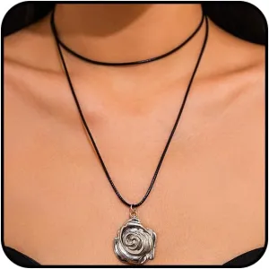 Chunky Leather Bow Gold Flower Pendant Necklaces for Women Statement Floral Bowknot Choker Necklaces Wax String Bow Tie Necklaces Jewelry Accessories