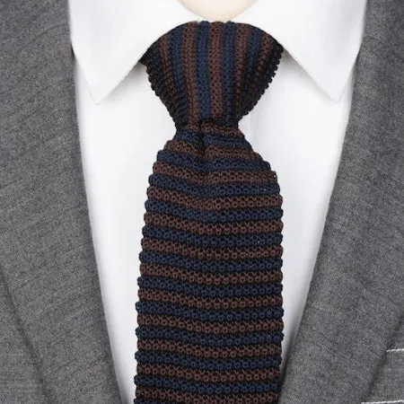 Classy Men Navy Blue Brown Knitted Tie