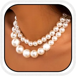 CLOACE Pearl Necklaces Chunky Beads Necklace Layered Choker Necklaces Accessories for Women