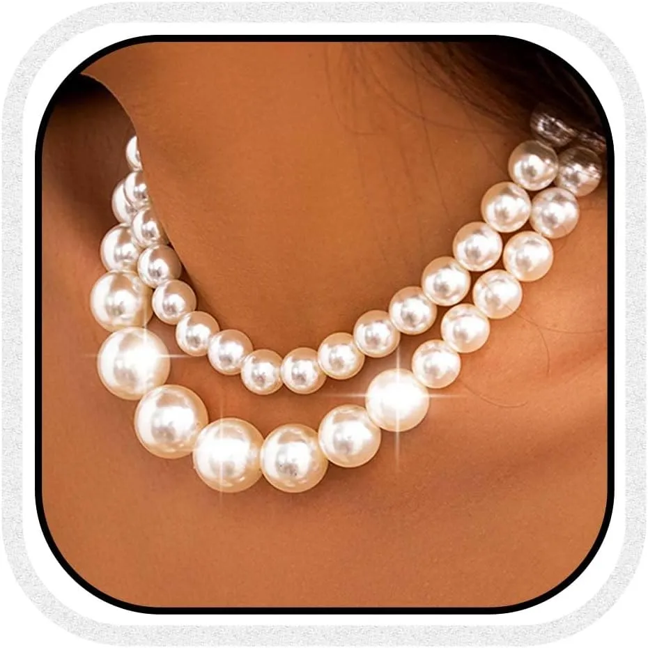 CLOACE Pearl Necklaces Chunky Beads Necklace Layered Choker Necklaces Accessories for Women