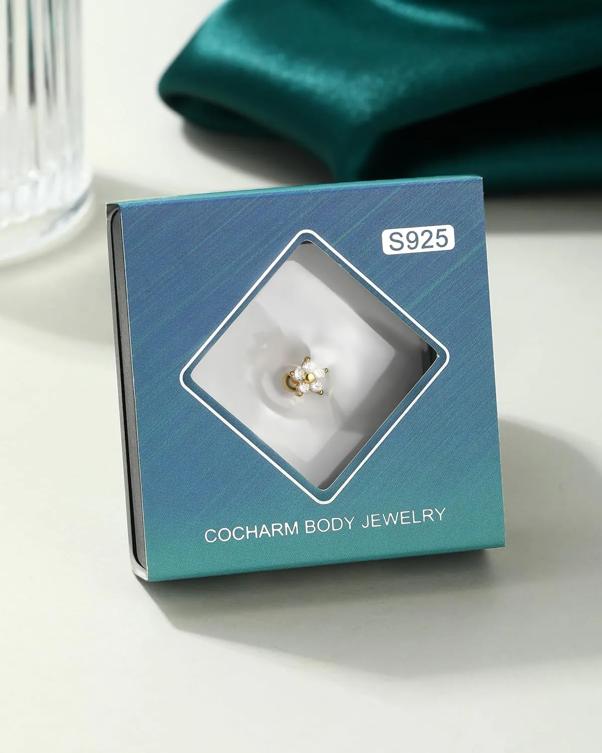 COCHARM 14K Gold Plated Helix Earrings 925 Sterling Silver Tragus Piercing Jewelry 18g Flower Cartilage Earrings Forward Helix Piercing Jewelry for Women