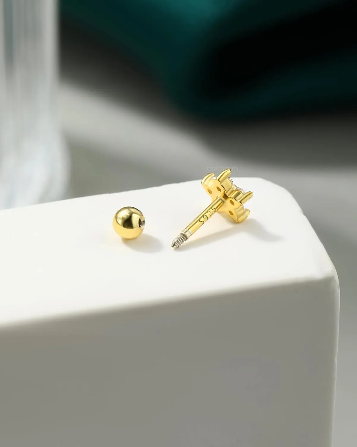 COCHARM 14K Gold Plated Helix Earrings 925 Sterling Silver Tragus Piercing Jewelry 18g Flower Cartilage Earrings Forward Helix Piercing Jewelry for Women