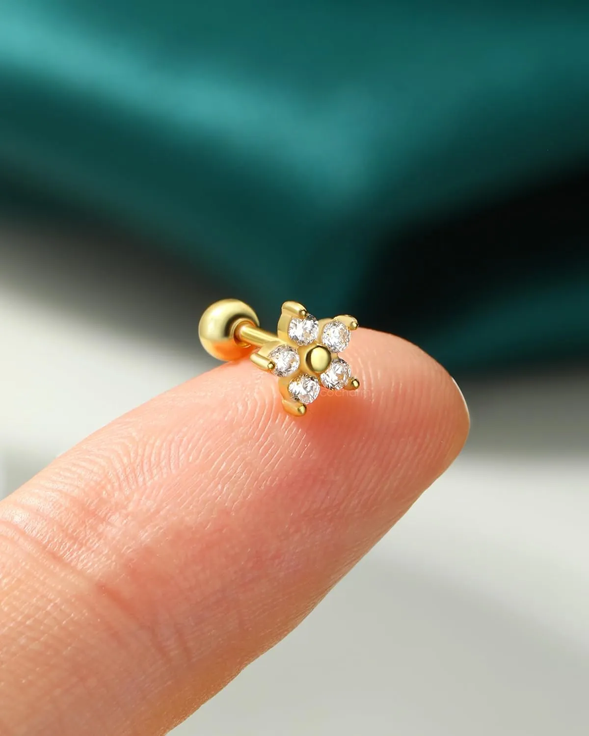 COCHARM 14K Gold Plated Helix Earrings 925 Sterling Silver Tragus Piercing Jewelry 18g Flower Cartilage Earrings Forward Helix Piercing Jewelry for Women