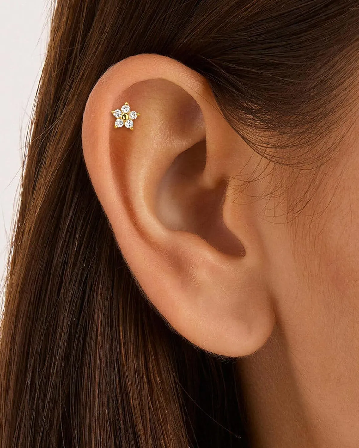 COCHARM 14K Gold Plated Helix Earrings 925 Sterling Silver Tragus Piercing Jewelry 18g Flower Cartilage Earrings Forward Helix Piercing Jewelry for Women