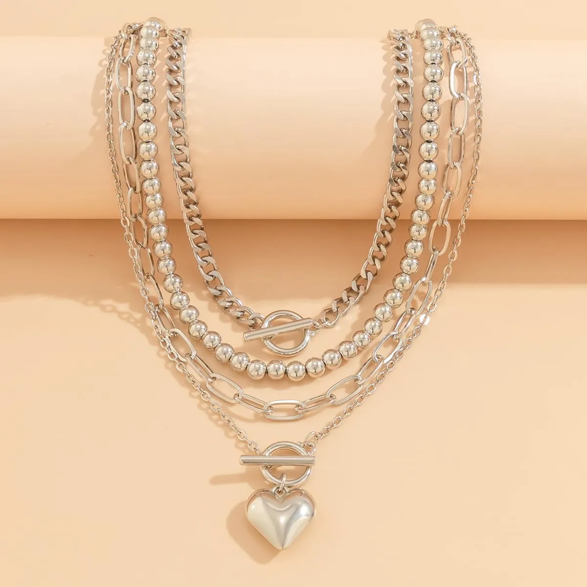 COLORFUL BLING Chunky Heart Choker Necklaces Gold Silver Plated Link Chain Layered Necklaces for Women Heart Pendant Necklaces Y2K Grunge Jewelry Gifts