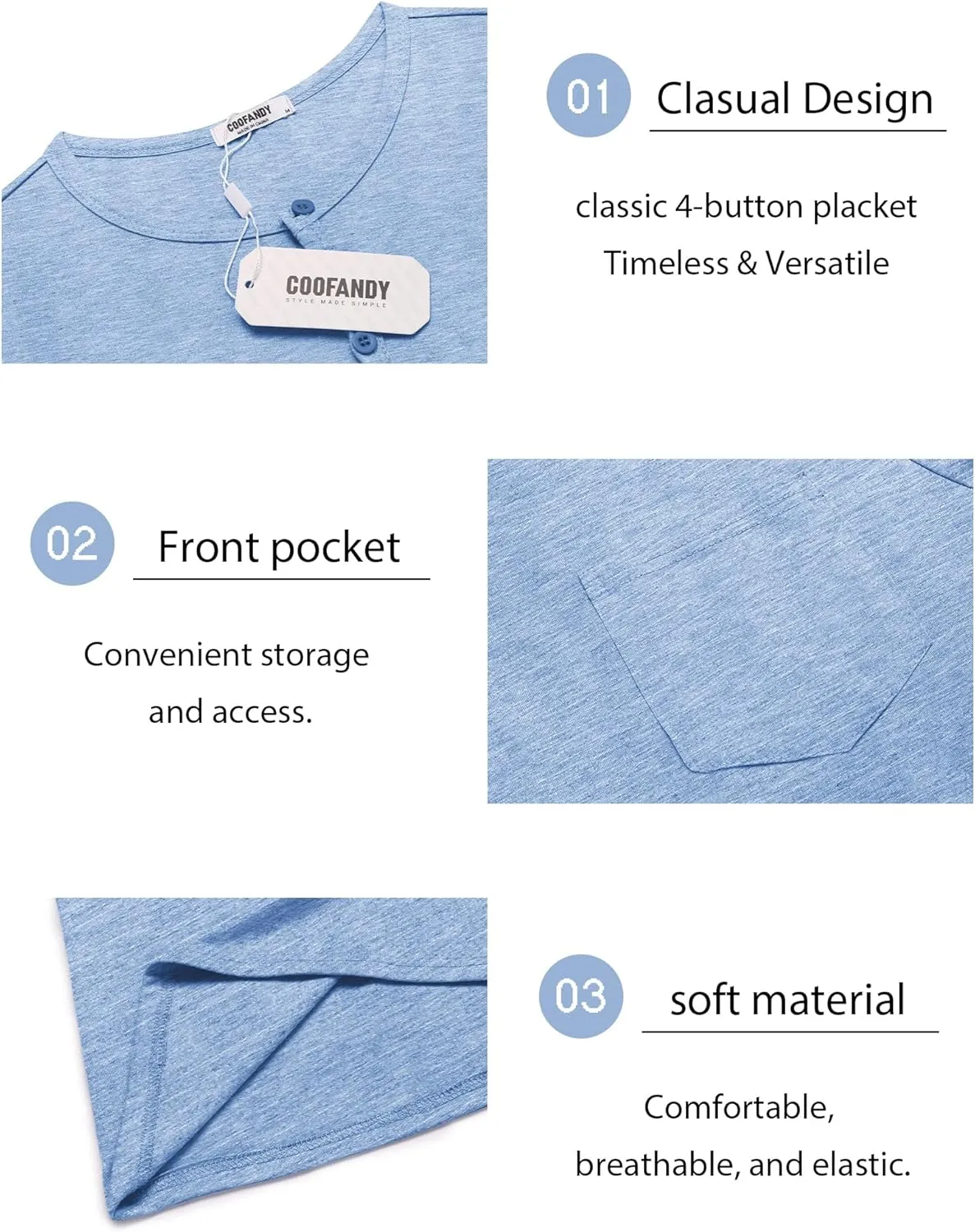COOFANDY Mens Henley Shirts Short Sleeve Casual T Shirt Plain Slim Fit Henley Stylish Summer Tee Shirts with Pocket