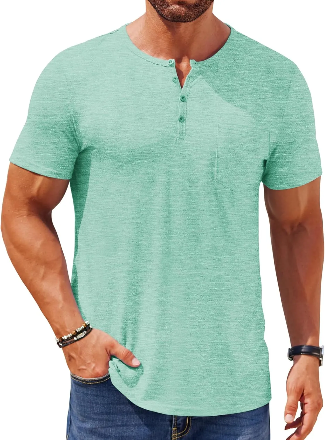 COOFANDY Mens Henley Shirts Short Sleeve Casual T Shirt Plain Slim Fit Henley Stylish Summer Tee Shirts with Pocket