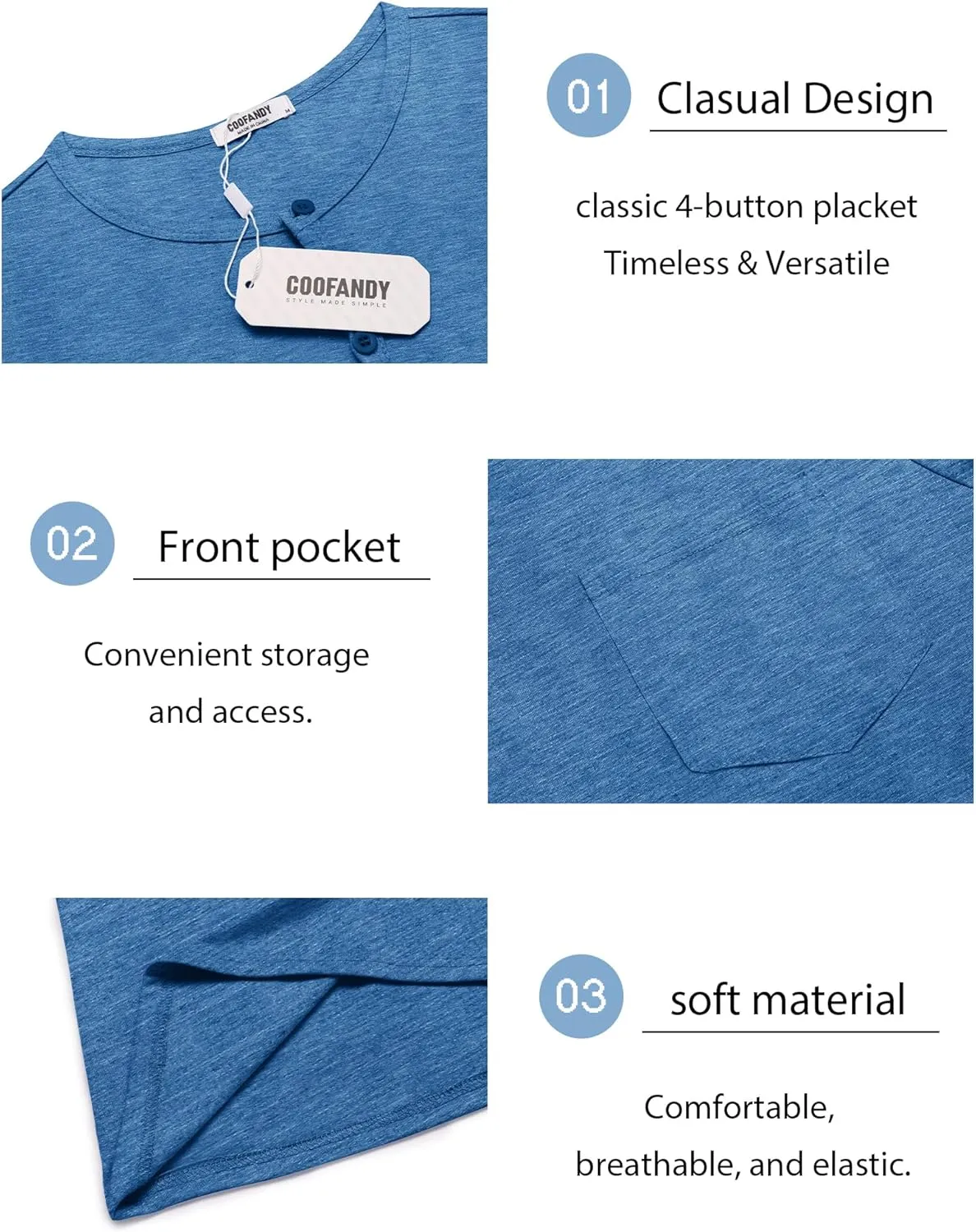 COOFANDY Mens Henley Shirts Short Sleeve Casual T Shirt Plain Slim Fit Henley Stylish Summer Tee Shirts with Pocket