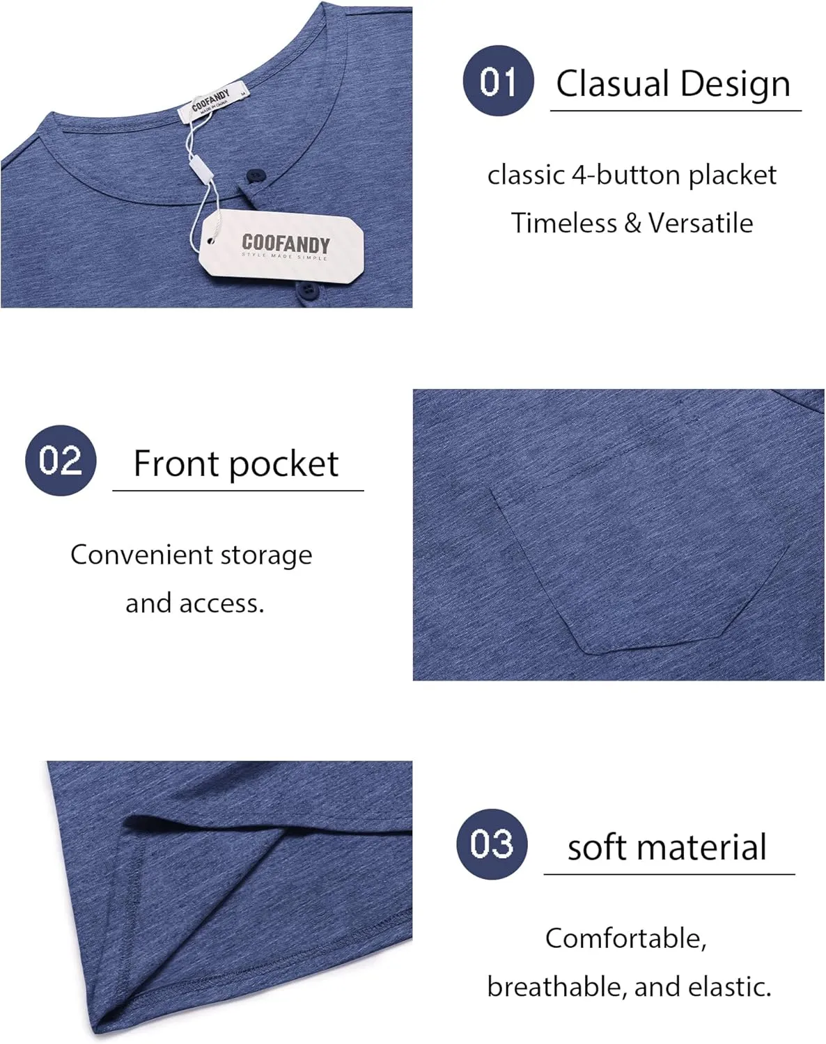 COOFANDY Mens Henley Shirts Short Sleeve Casual T Shirt Plain Slim Fit Henley Stylish Summer Tee Shirts with Pocket
