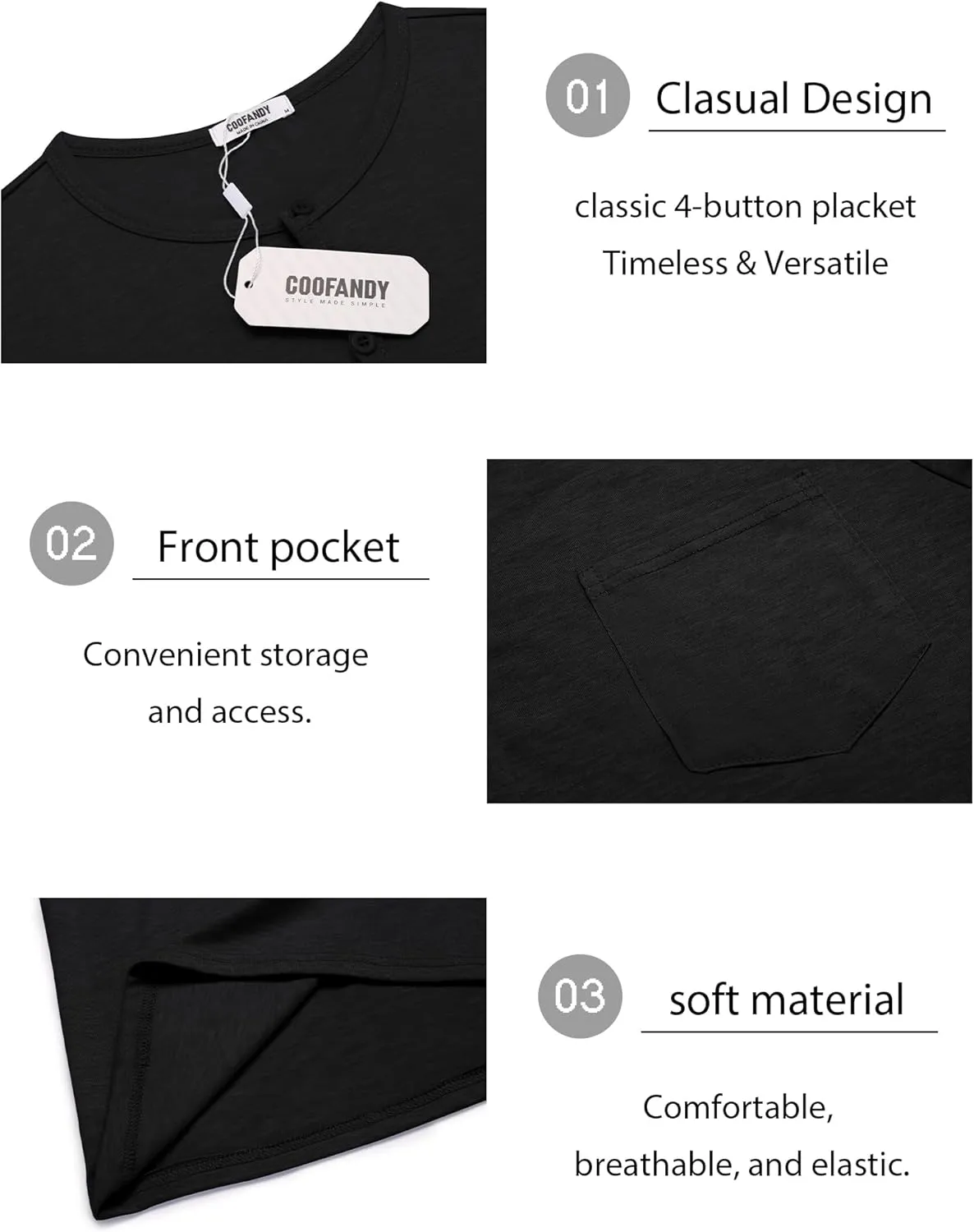 COOFANDY Mens Henley Shirts Short Sleeve Casual T Shirt Plain Slim Fit Henley Stylish Summer Tee Shirts with Pocket