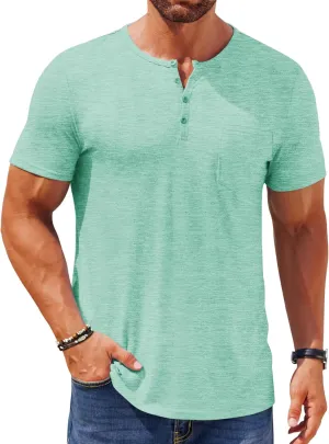 COOFANDY Mens Henley Shirts Short Sleeve Casual T Shirt Plain Slim Fit Henley Stylish Summer Tee Shirts with Pocket