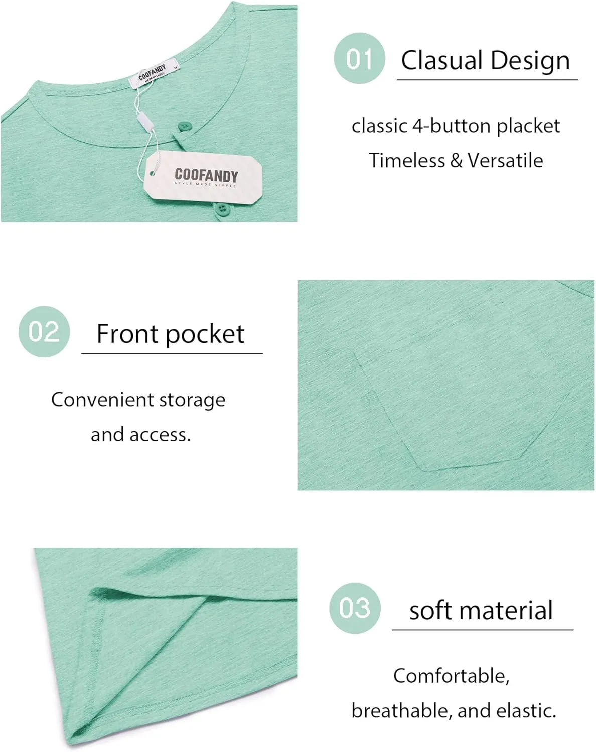 COOFANDY Mens Henley Shirts Short Sleeve Casual T Shirt Plain Slim Fit Henley Stylish Summer Tee Shirts with Pocket