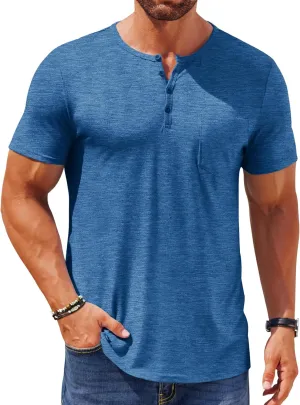 COOFANDY Mens Henley Shirts Short Sleeve Casual T Shirt Plain Slim Fit Henley Stylish Summer Tee Shirts with Pocket