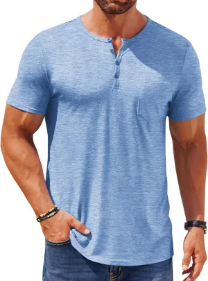 COOFANDY Mens Henley Shirts Short Sleeve Casual T Shirt Plain Slim Fit Henley Stylish Summer Tee Shirts with Pocket