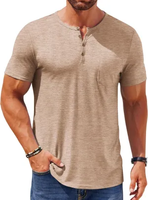 COOFANDY Mens Henley Shirts Short Sleeve Casual T Shirt Plain Slim Fit Henley Stylish Summer Tee Shirts with Pocket