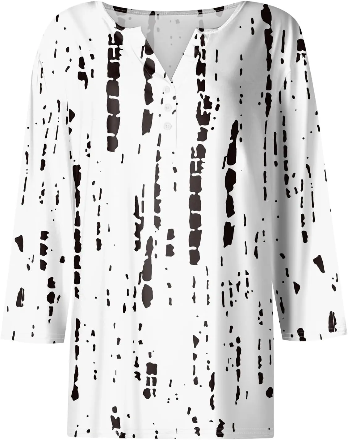 COTECRAM Tops for Women 2024 Summer Casual 3/4 Length Sleeve Button V Neck T Shirts Boho Floral Graphic Tees Loose Tunics