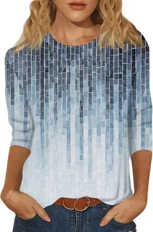COTECRAM Womens Casual 3/4 Lenght Sleeve Tops Trendy Loose Shirts Crewneck Printed Cute Blouse Graphic Tees Tunics