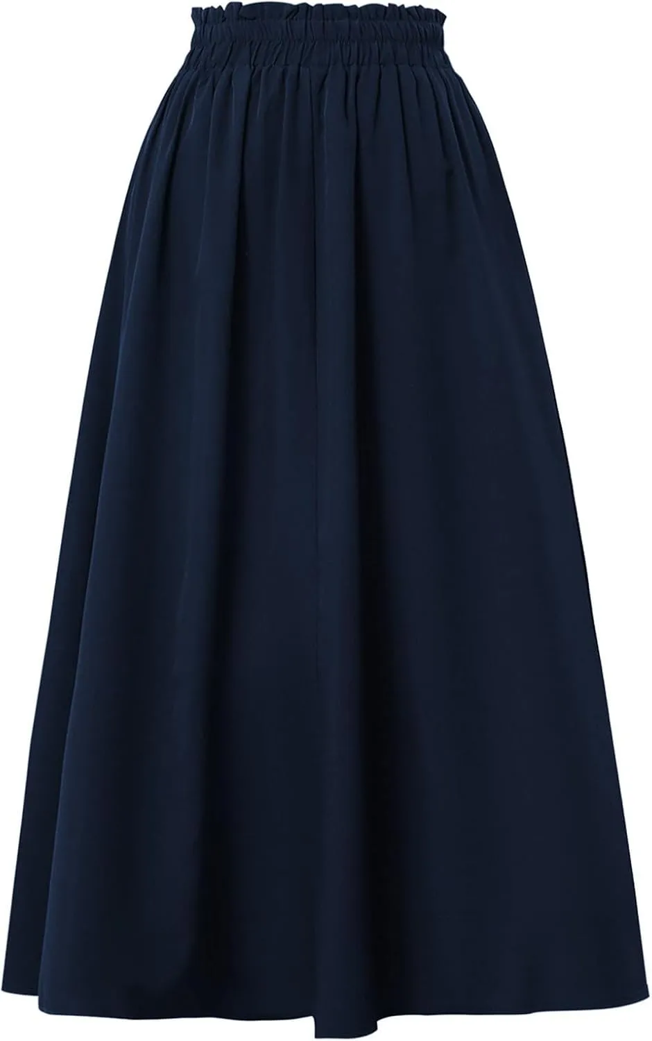 Cotton Linen Skirts for Women Midi Length Summer Drawstring Elastic Waist Smocked A-Line Skirt Knee Length with Pocket