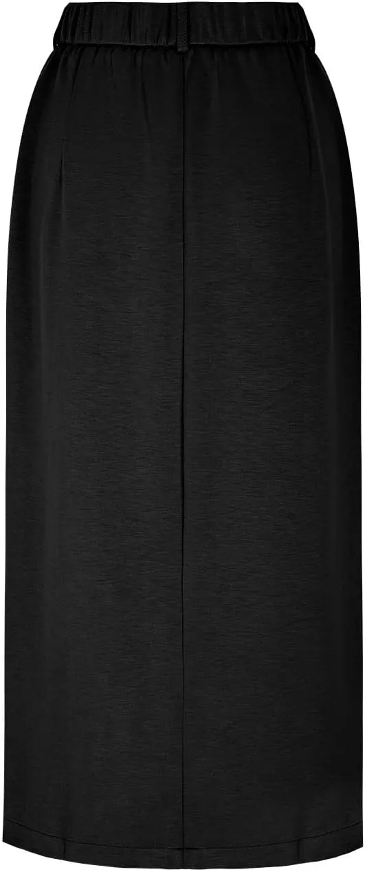 Cotton Skirt for Women 2025 Trendy High Waisted Business Work Pencil Slit Skirts Casual Dressy Skirt with Pockets