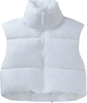CULACCINO Women's Winter Cropped Puffer Vest Crop Jackets For Women Full Zip Stand Collar Padded Lightweight Outwear Vest