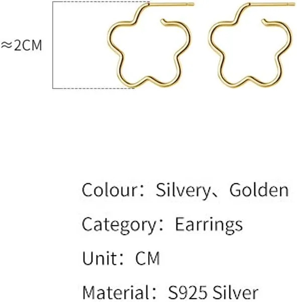 Dainty Flower Wire 925 Sterling Silver Small Hoop Earrings for Women Girls Fashion Minimalist 14K Gold Plated Flowers Huggie Hoops Stud Post Hypoallergenic Jewelry Christmas Birthday Gift Daughter Her Bff