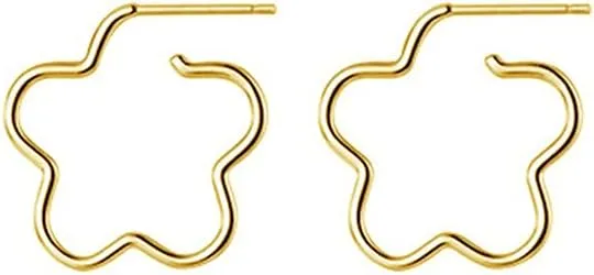 Dainty Flower Wire 925 Sterling Silver Small Hoop Earrings for Women Girls Fashion Minimalist 14K Gold Plated Flowers Huggie Hoops Stud Post Hypoallergenic Jewelry Christmas Birthday Gift Daughter Her Bff